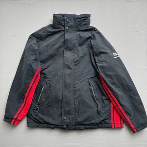 Nautica Black Red Striped Men's reversible Jacket XL Stand Collar Zip Snap